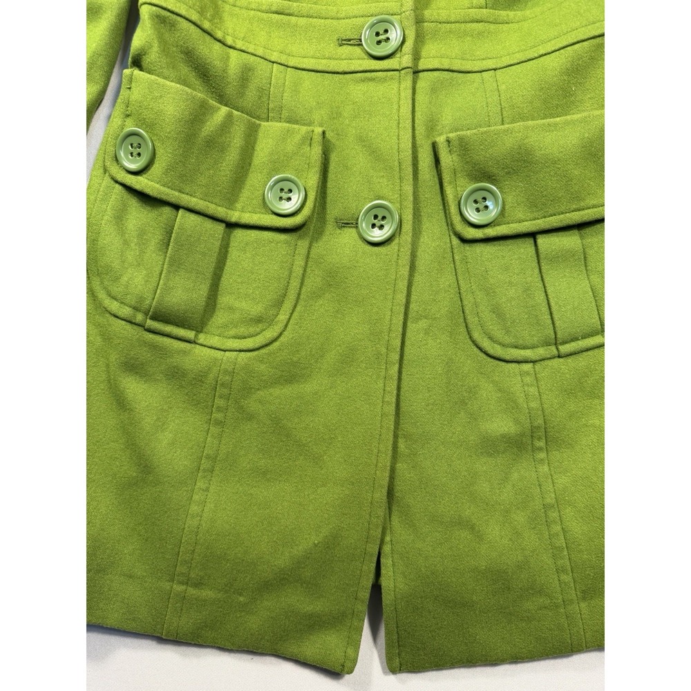 Tulle Clothing Green Wool Blend Pea Coat Retro Mod Button Pleated Pocket Medium - Picture 2 of 7